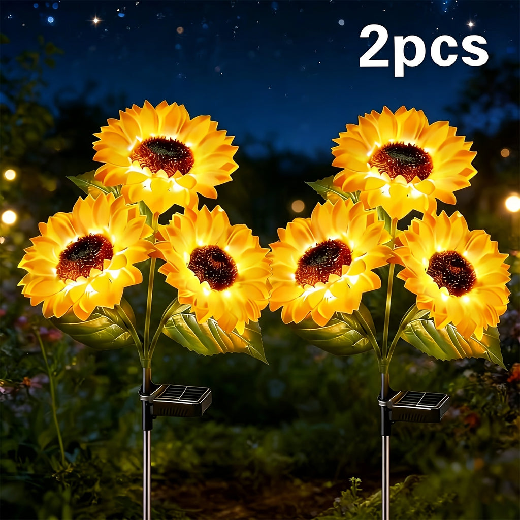 2pcs Outdoor Solar Garden Decorative Lawn Lights with 6 Sunflower-Shaped Lamps, Solar Flower Lights. Ideal Mother'S Day & Birthday Gift for Mom And Girlfriend. Perfect Decorative Stake Lights for Landscape, Courtyard, Patio And Lawn
