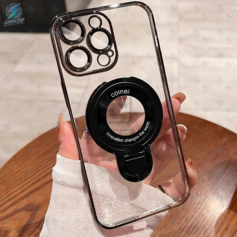 [Magnetic Phone Case] Phone Case: Magnetic Phone Case With U-Shield Stand For IPhone 17/17 Air/17 Pro/17 Pro Max/16/15/14/13/12/11 Plus/Pro/Pro Max, Electroplated PC Full Coverage Shockproof Protective Case, Transparent Back Design, Lens Protector Include