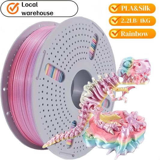 [1kg PLA 3D Filament] High Gloss, Low Warping PLA 3D Printer Filament - 1kg (2.2LB) 1.75mm, Black/White + Multicolor (Dual/Tri/Rainbow), Works with Creality Ender 3/5/Neo