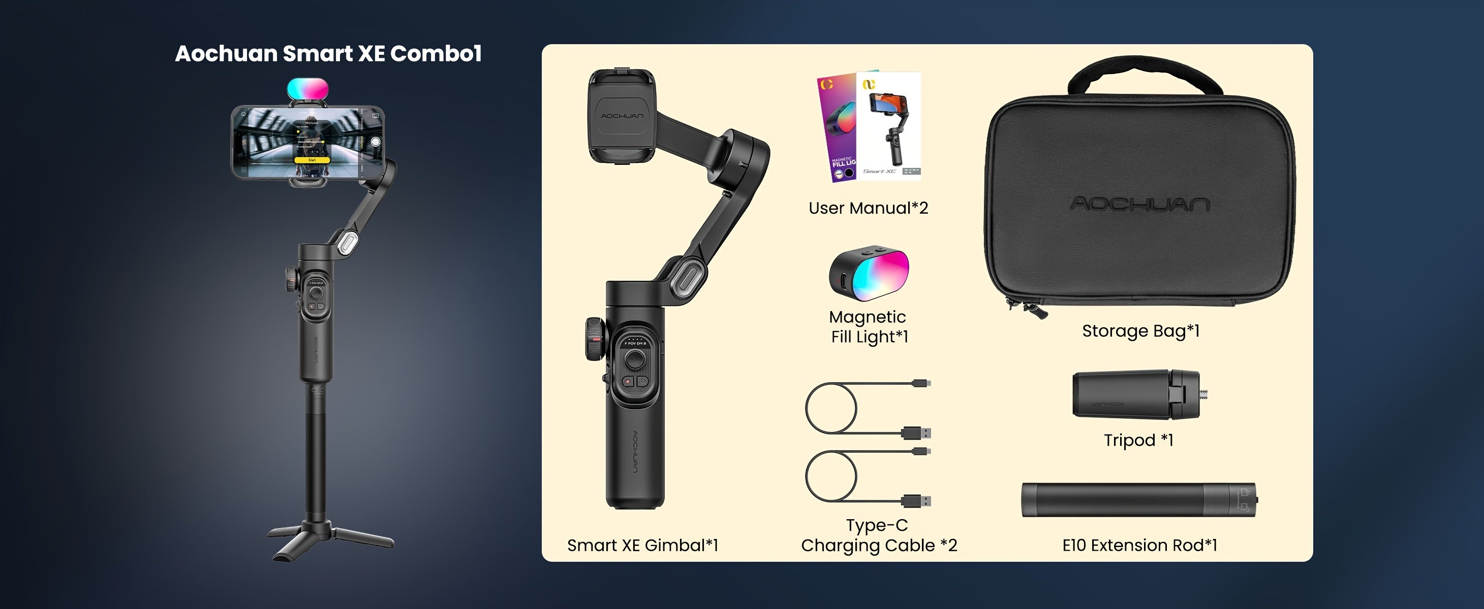AOCHUAN 3-Axis Gimbal Stabilizer for Smartphone,Ultra Lightweight Portable Foldable Gimbal for Smartphone,Gimbal for iPhone,Samsung,Android Phones Gimbal for Video Creators Vloggers - Smart XE Combo1