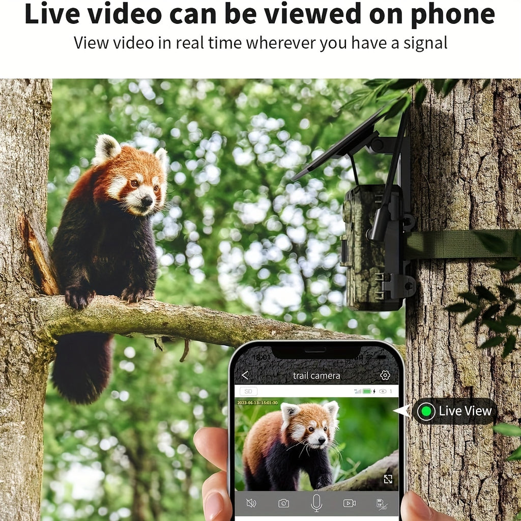 4pcs 4G LTE Cellular Trail Cameras with Ultra-HD Live View, Automatic Night Vision, A Built-in SIM Card, Remote Phone Access, 0.2s Motion Activation, And A Solar Panel for Use In Areas Without WiFi Signals. IP65 Waterproofing Makes Them Ideal for Hunting