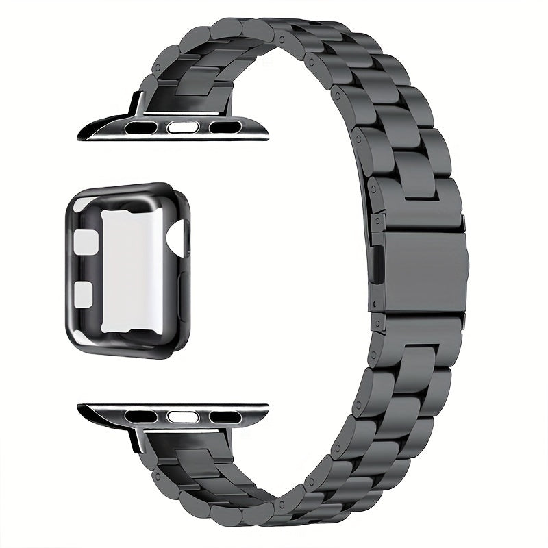 14 Three-Piece Steel Bands + Half Shell, a Set of 2 Small Waist Steel Bands + Half Shell Suitable for Apple for iWatch Series 38mm 40mm 41mm 42mm 44mm 45mm 49mm. High-Quality Metal Bands in Golden And Silvery for Apple Watch 2 1 S9 8 7 6 5 4 3 2 1, Replac
