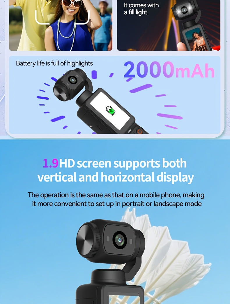 4K UHD Body Camera, with 32GB Card, Mini Video & Audio Pocket Cam, 1.9inch HD Camera, 2000mAh Long Battery Time, 16X Zoom, 180° Rotation for Outdoor Sport, Bike, Travel, Personal Civilians (Pocket Camera 2). Ideal Gift for Xmas