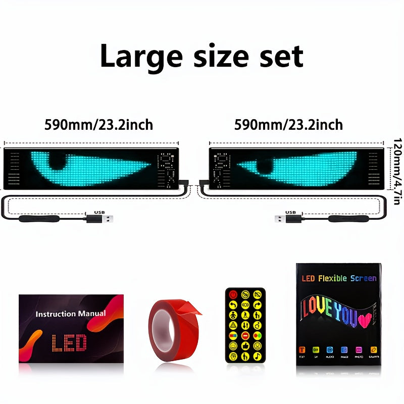 2pcs Programmable LED Sign, Controlled By Remote Control And Mobile Phone APP, with Synchronized Flashing Demon Eyes And Scrolling Text Display, Powered By USB, Suitable for Car Accessories, Parties, Gatherings, Store Signboards, Concert Support, And