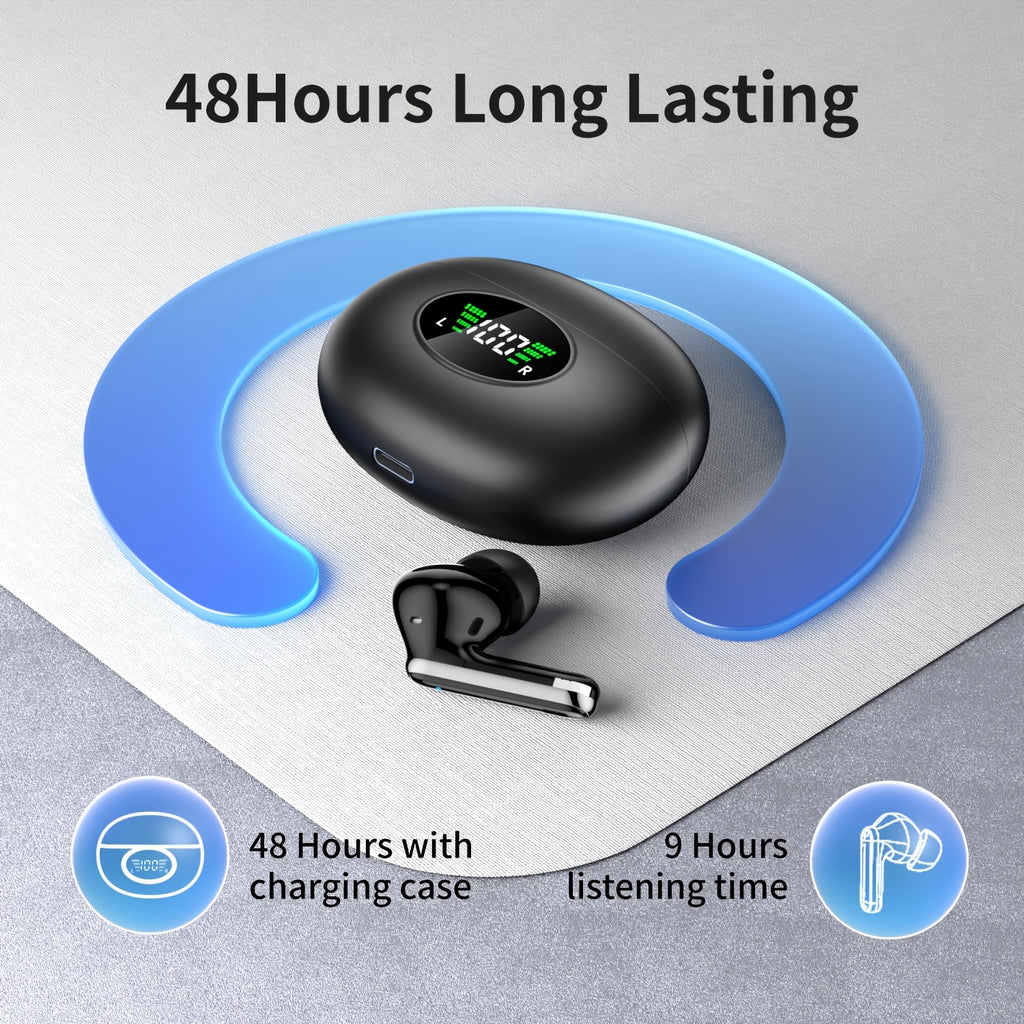 Bluetooth Earphones, Bluetooth Earbuds, In Ear Earphones, Wireless Earphones, with LED Power Display Charging Case, Bluetooth 5.4 Earphones, True Wireless Bluetooth Earphones, Playback Time Of 40 Hours, Wireless Noise Cancelling Microphone, Deep Bass