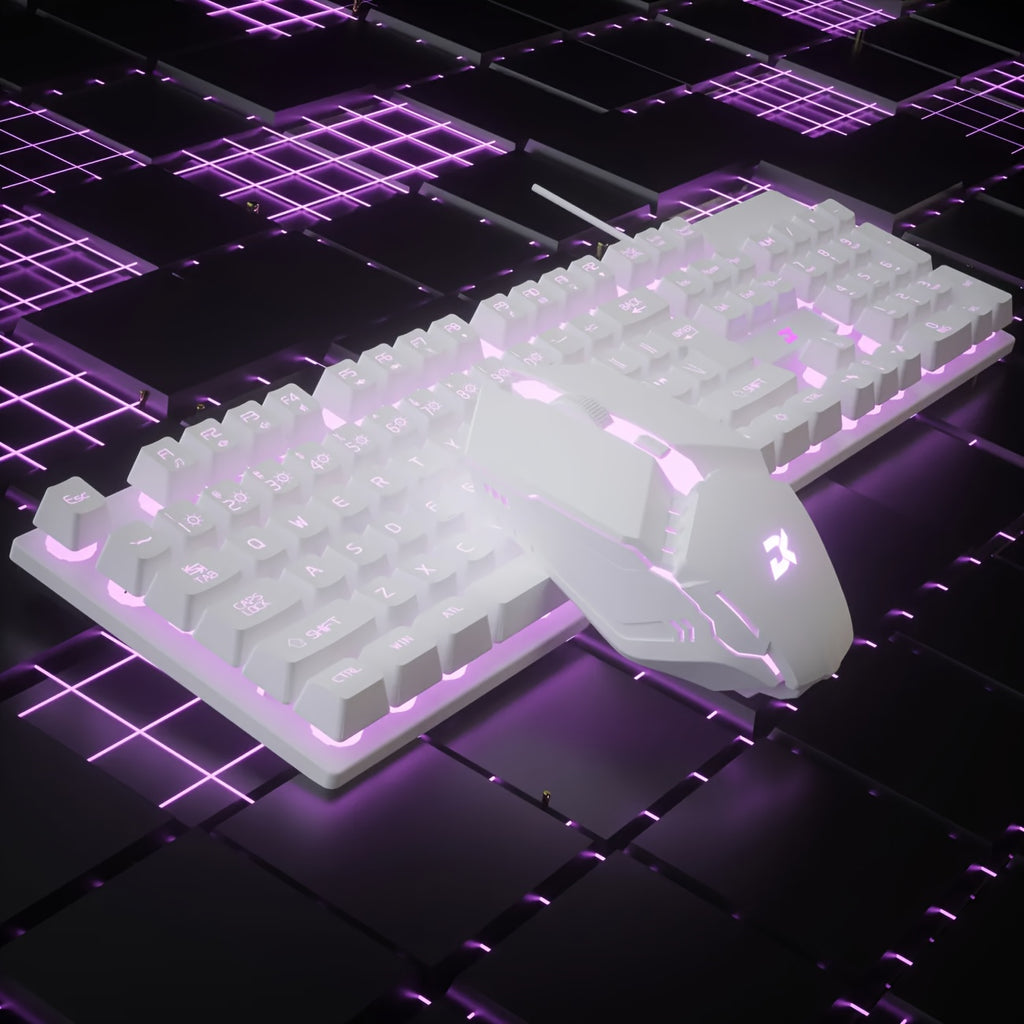 Wired Illuminated Keyboard And Mouse Set, Gaming Computer, Desktop Laptop, Floating Keycap, Mechanical Touch, USB Head