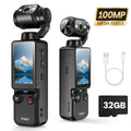 W&O Video Recording Pocket Camera - 1.9 Inch Screen, 180° Rotating Camera Shot, 2000mAh Battery, USB-C Charging, Webcam Camera, 32G Memory Card, Outdoors Sports Camera, Suitable for Cycling, Travel, And Personal Use - Great Birthday Christmas Gift.