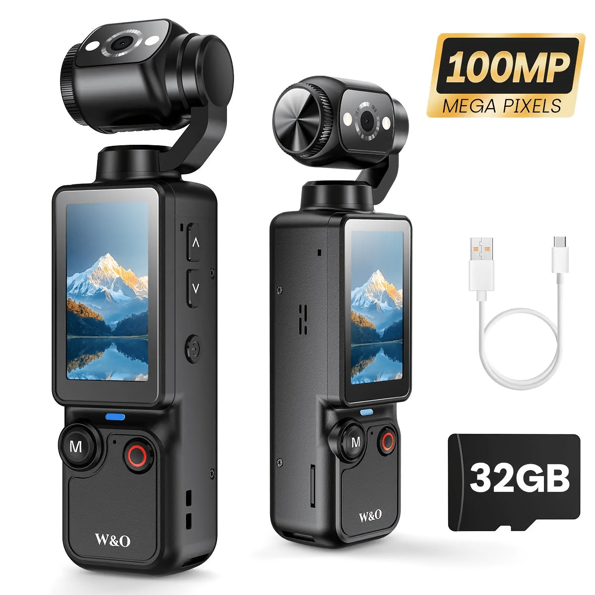 W&O Video Recording Pocket Camera - 1.9 Inch Screen, 180° Rotating Camera Shot, 2000mAh Battery, USB-C Charging, Webcam Camera, 32G Memory Card, Outdoors Sports Camera, Suitable for Cycling, Travel, And Personal Use - Great Birthday Christmas Gift.