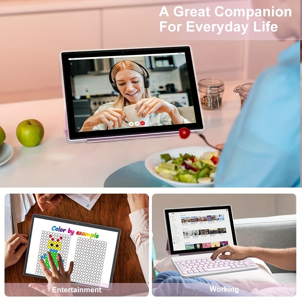 CRELANDER Android Tablet 10.1-inch IPS Screen 2-in-1 Tablet, Includes Keyboard And Mouse Set, 1280*800 HD Display, 5G WIFI GPS, Supports Calls, 6GB (3GB+3GB) RAM 128GB ROM, Dual Camera Tablet, Tablet, Tablet, Pad