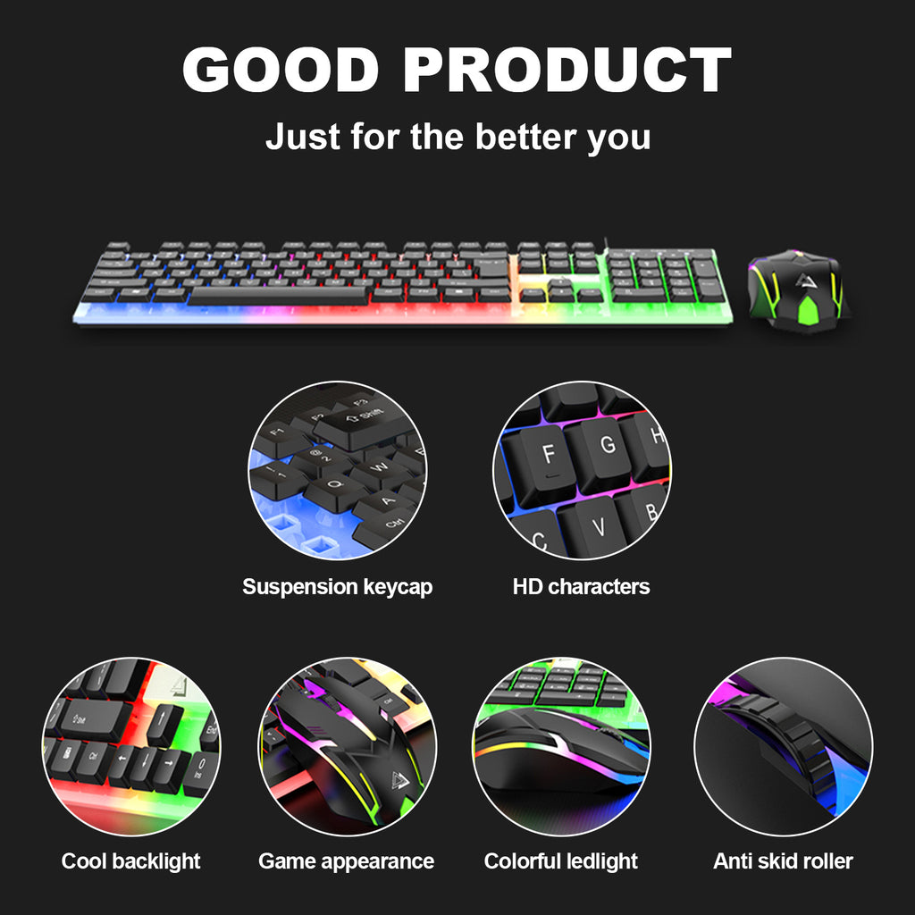 Computer Desktop Gaming Keyboard and Mouse Set Wired USB Keyboard and Mouse Combo with Backlight for PC