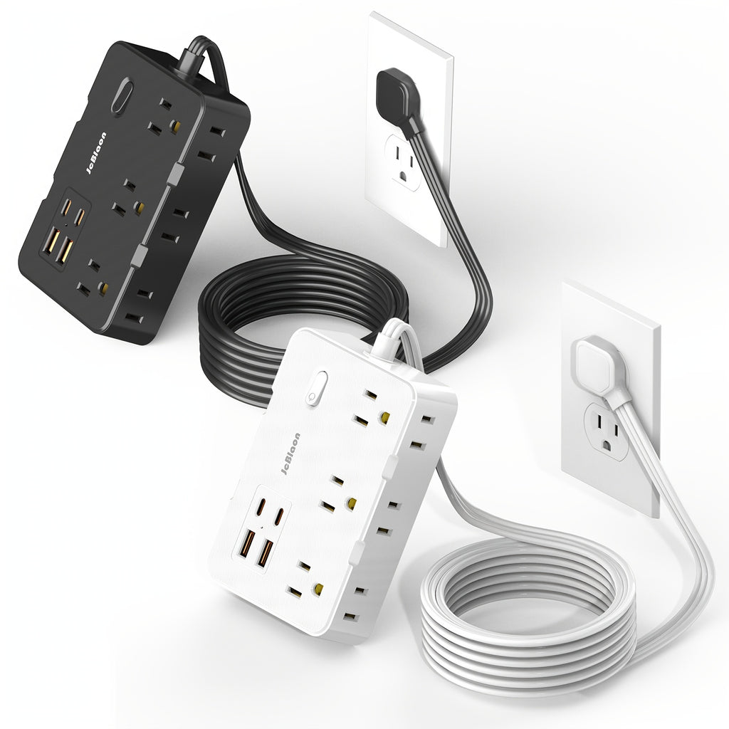 10in 1 Flat Plug Surge Protector Power Strip, 5ft Ultra Thin Extension Cord with 6 AC Outlets & 4 USB Wall Charger (2 USB C), USB Total Output:5V/3.1A, Compact for Charging Station Wall Mount for Office,Dorm, Black/White
