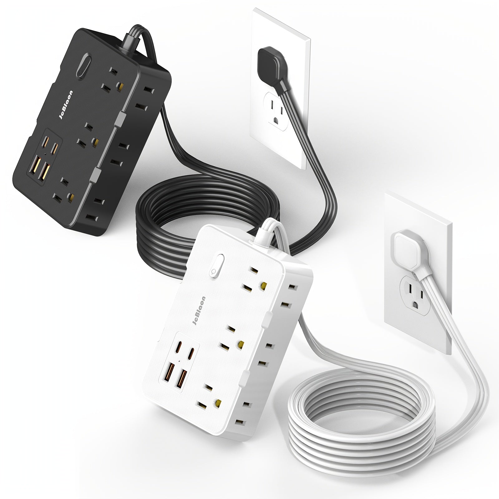 10in 1 Flat Plug Surge Protector Power Strip, 5ft Ultra Thin Extension Cord with 6 AC Outlets & 4 USB Wall Charger (2 USB C), USB Total Output:5V/3.1A, Compact for Charging Station Wall Mount for Office,Dorm, Black/White