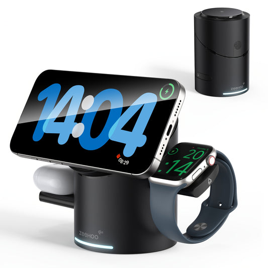 ZEEHOO Wireless Charging Station, CylinTrick-R Qi2 15W Fast Charging, 3-IN-1 Wireless Charger Station for Smart Watch, iPhone, Earbuds