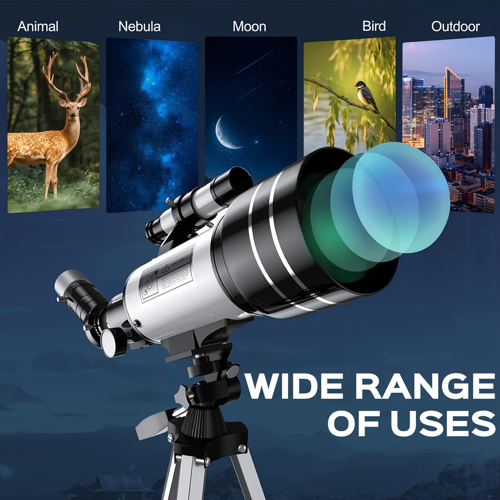 150X telescope, 70mm aperture telescope, suitable for adults, portable astronomical telescope, with tripod phone holder, eyepiece, Barlow lens, perfect for big viewing nature, education, and exploration. It is the best Christmas gift for family members an