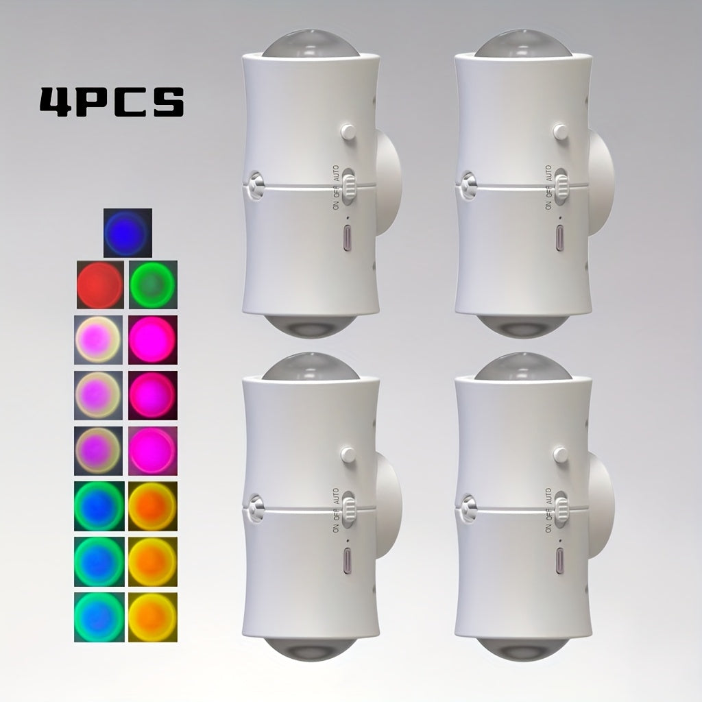 [2/4pcs RGB Motion Sensor Lights] Rechargeable LED Wall Lights with Motion Detection | Magnetic RGB Night Lights, Adjustable RGB Gradient Ambient Lighting, Battery Operated, Ideal for Bedroom, Living Room, And Cabinet Decoration