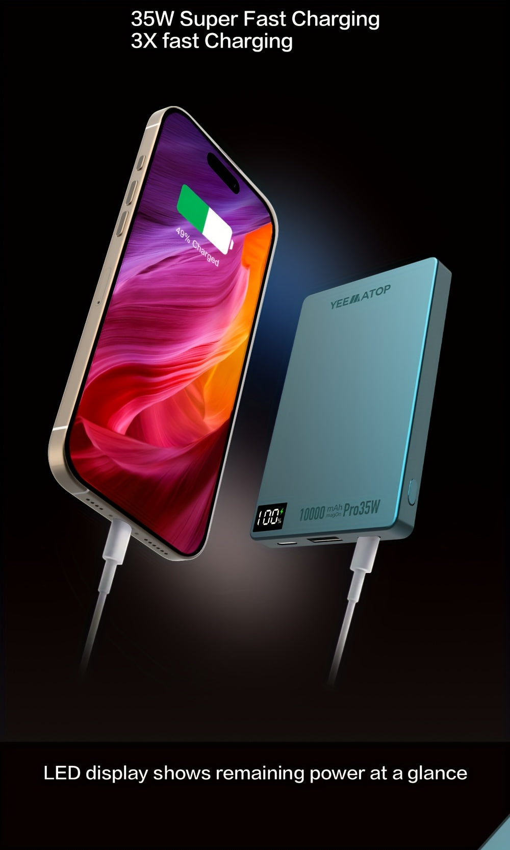 Compact 10000Mah Magnetic Wireless Fast Charging Power Bank, Featuring USB Type C 35W PD, USB 30W Qc 3.0 Fast Charging, Compatible with PPS, Designed for Magsafe Battery Pack