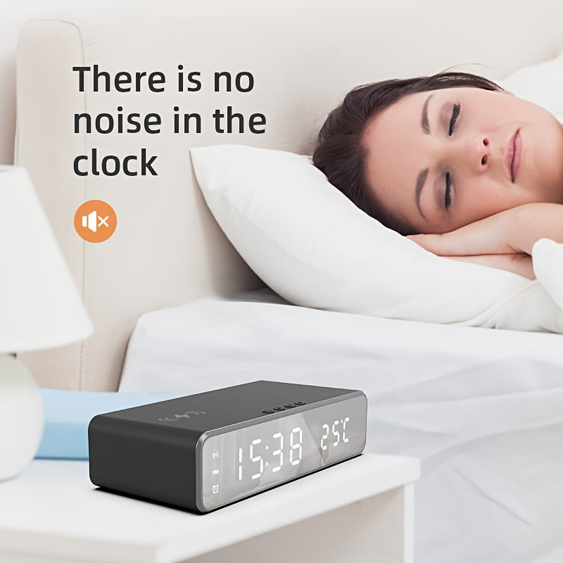 Wireless Charger with LED Alarm Clock and Thermometer Three-in-One Stylish Control Design Suitable for Home or Office Use