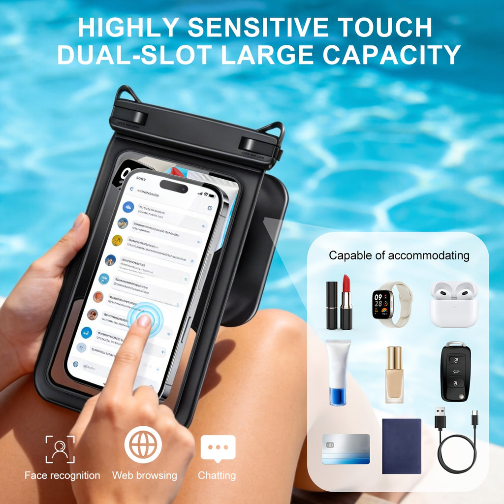 Rynapac 2pcs Floating Phone Pouch - 7.5 Inch Dual Compartment Clear Shockproof And Sandproof for Iphone 16 15 14 13 12 Pro Max, a Must-Have for Swimming, Rafting, Kayaking