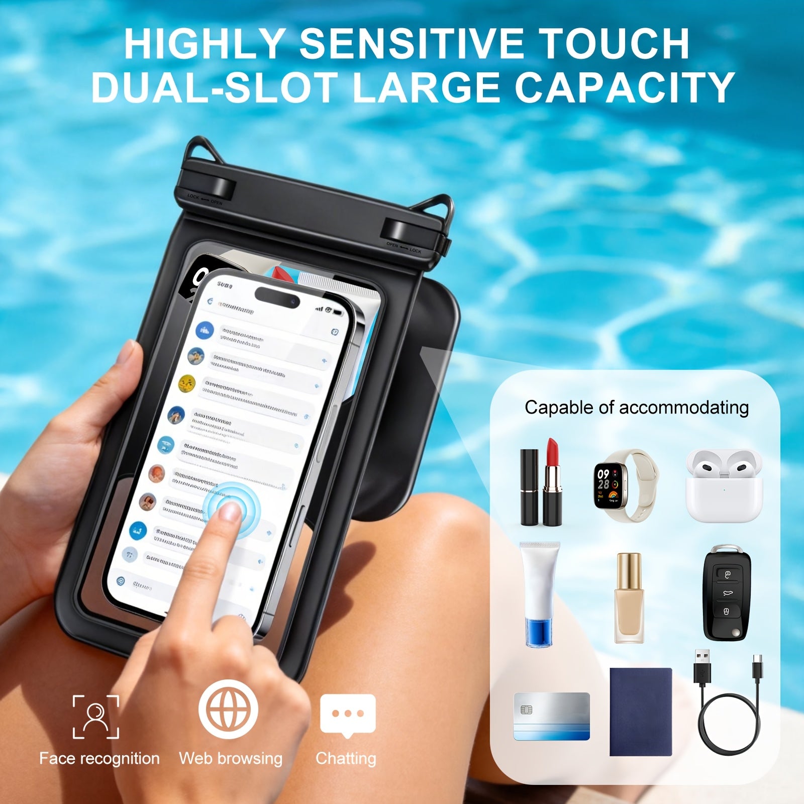 Rynapac 2pcs Floating Phone Pouch - 7.5 Inch Dual Compartment Clear Shockproof And Sandproof for Iphone 16 15 14 13 12 Pro Max, a Must-Have for Swimming, Rafting, Kayaking