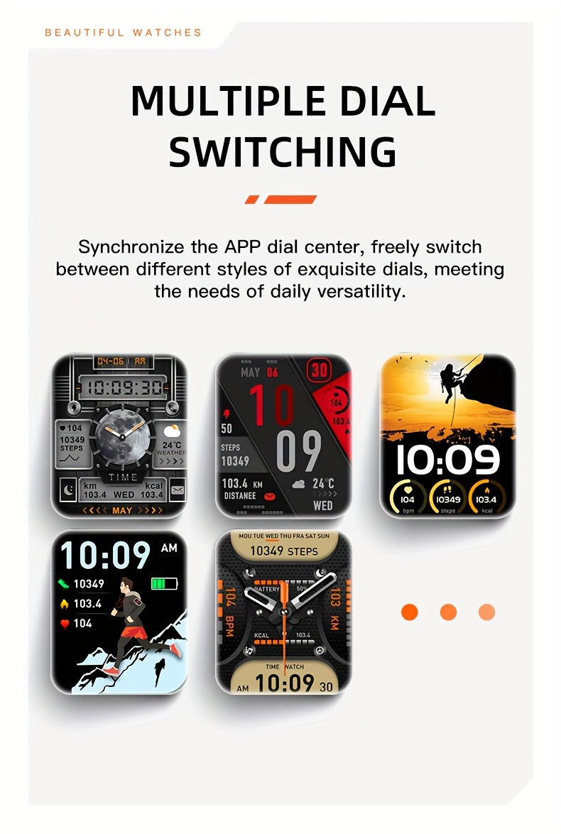 Smartwatch with 2.02" TFT Screen (Answer/Make Calls), Smart Watches for Men, Fitness Watch with Water-Proofing, LED Flashlight, Sleep Monitor, Pedometer, Activity Trackers for Ios/Android - Gifts for Fathers, Boyfriends, Husband