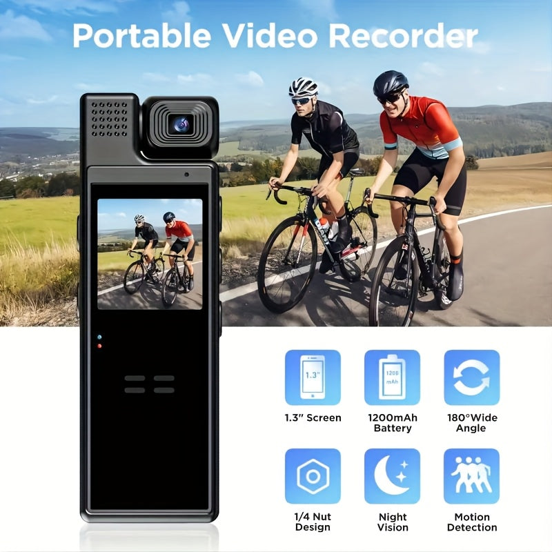 Smart Recorder - 1080P HD Body Camera, 180-Degree Rotatable Lens, Handheld Pocket Camcorder, USB Charging, Perfect Gift for Holidays & Birthdays (SD Card Not Included), Travel Companion, Event Recording, Lightweight Camera, Compact Design