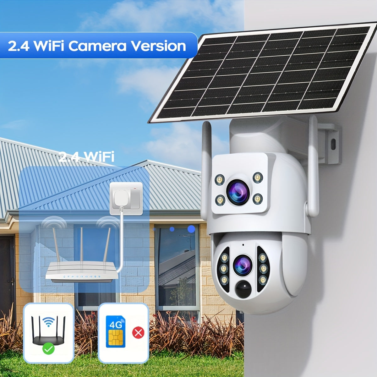 JOOAN Solar-Powered Outdoor Surveillance Camera Featuring 360° PTZ View, Dual Lenses & Display, 1296P HD Quality, Two-Way Communication, Motion Detection Alert, Color Night Vision, Rechargeable Battery, Wall Mounting, Wifi/Sd Storage