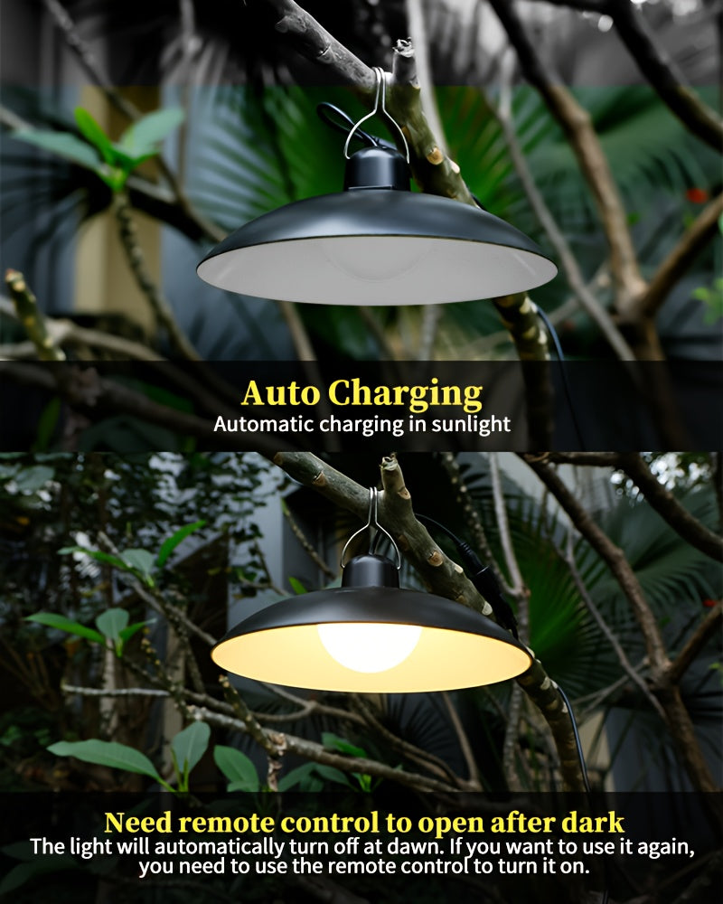 1 Pack Solar Pendant Light, Indoor Outdoor Solar Powered Lighting Fixture, Adjustable Brightness, 3 Brightness Modes, Rechargeable Solar Battery, 3200 Mah Large Capacity Battery, Remote Control, 2 Solar LED Bulbs, Warm Light And White Light Styles