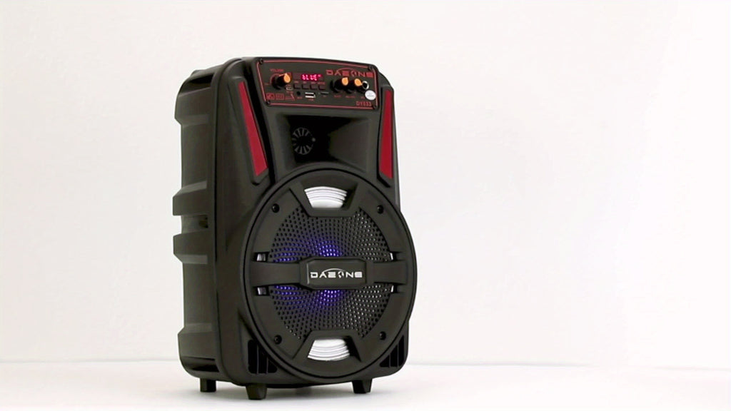 [Portable BT Speaker] 8" Portable BT Wireless Speaker With LED Party Lights | TWS Stereo, FM Radio, USB/TF Playback, AUX, Wired Microphone