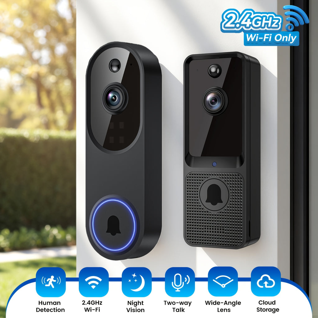 2pcs/ Smart Video Doorbell, Two-Way Voice, Real-Time Viewing, 2.4G/5G WIFI Wireless Connection, 720P Color Night Vision, AI Vehicle And Person Detection, 166° Full View Screen, 1pc Multi-Combination, No Wiring Required