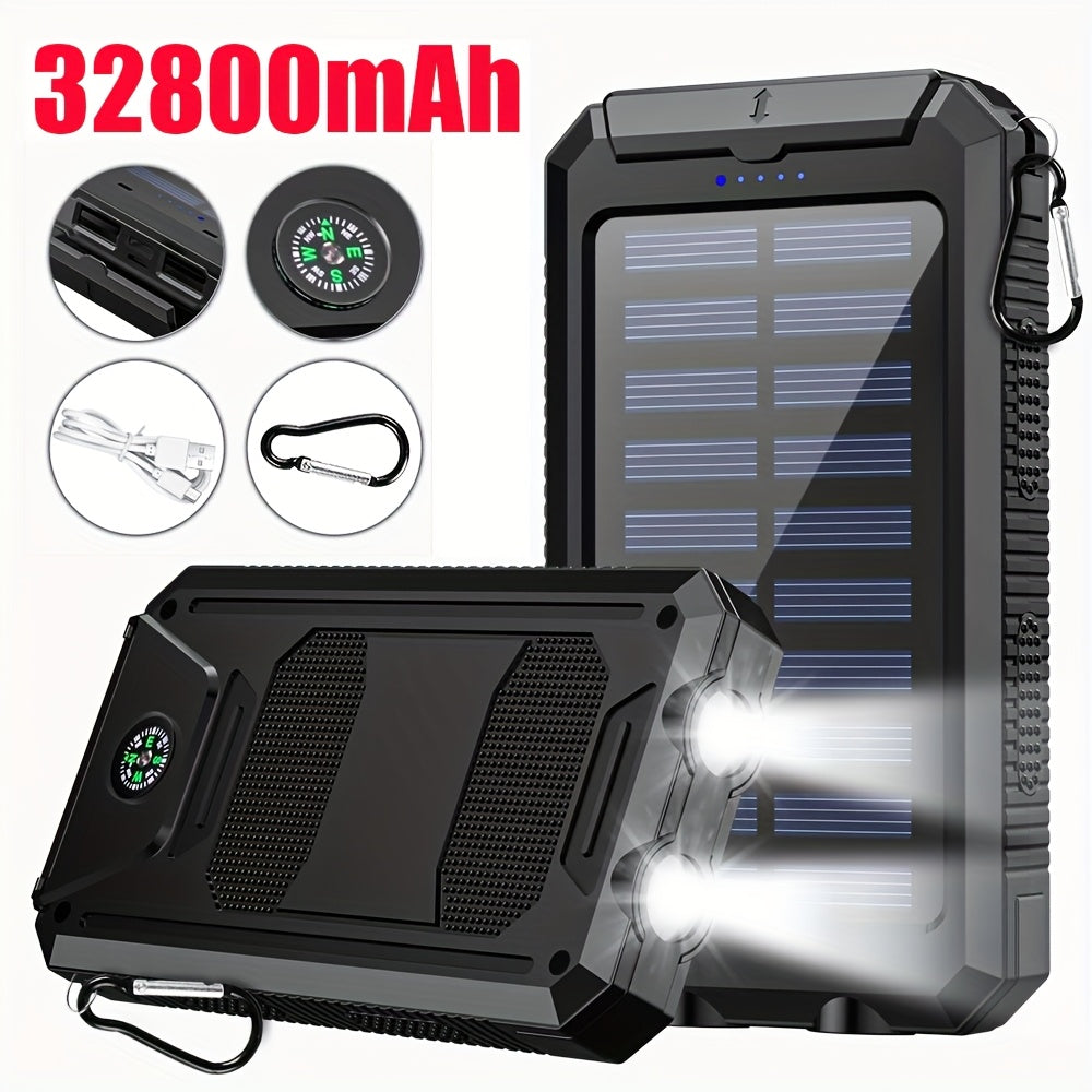 [Solar Power Bank] 32800/38800mAh Solar Power Bank Wireless Charger Built In 4 Cables 6 Outputs 15W Fast Charging Power Bank With Dual Flashlights -for Travel, And Camping External Backup Battery Pack, Emergency Backup For GPS, Flashlights, For IPhone 17/