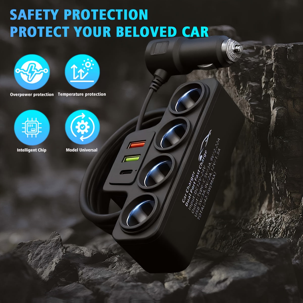 [Super Fast Car Charger] 120W Super Fast 7-in-1 Car Charger - Plug Adapter, Atmosphere Light, Accessories for iPhone 16/15/14/13/12/11 and Android