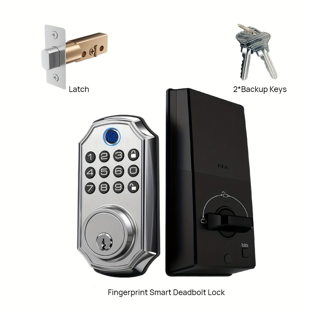 Keypad Deadbolt Door Lock - Electronic Keyless Entry, Fingerprint Lock, Fingerprint - User Pin Code - One Time Code - Mechanical Key, Backlit Keypad - Human Voice Guidance - Auto Lock - Long Battery Life - Easy to Install And Program - Silver