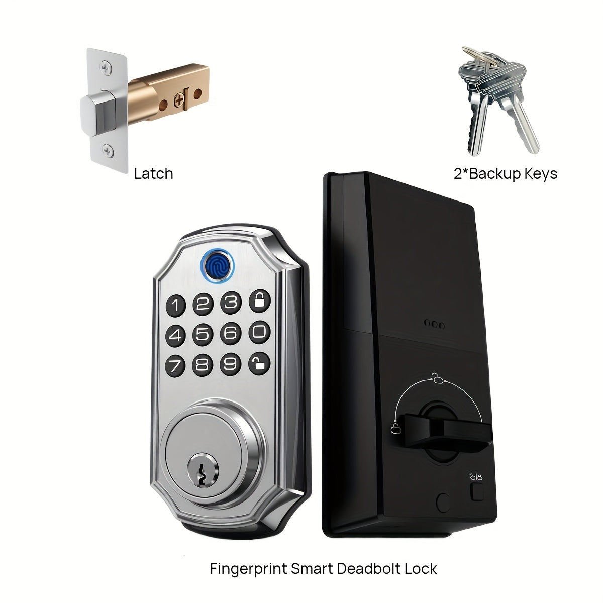 Keypad Deadbolt Door Lock - Electronic Keyless Entry, Fingerprint Lock, Fingerprint - User Pin Code - One Time Code - Mechanical Key, Backlit Keypad - Human Voice Guidance - Auto Lock - Long Battery Life - Easy to Install And Program - Silver