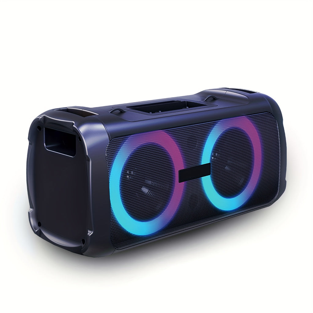 Portable Wireless Speaker with Subwoofer, Wireless Outdoor Speaker, Deep Bass, Loud Sound Powerful, with Shoulder Straps, Multi-Color LED Circle Lights, Integrated Phone Tray, Microphone Input, TF/TWS/USB/AUX, for Camping, Beach, Garage