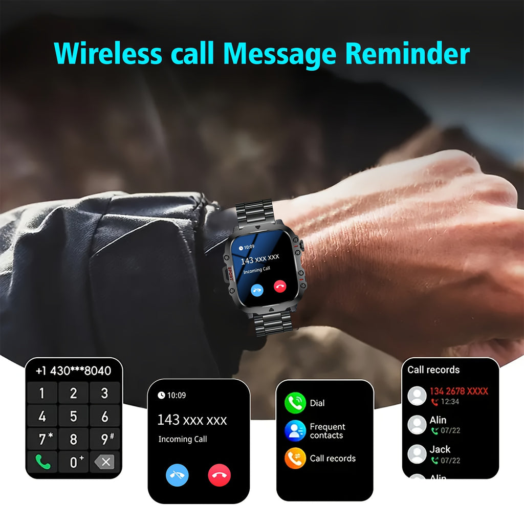 [Perfect Holiday Gift] Men's Outdoor Smart Watch - 4.6 Cm, HD Touchscreen, Outdoor Sports Watch LED, Wireless Calling, USB Charging, Multiple Sports Modes, Compatible with Android And Iphone, Perfect Holiday Gift (Black)
