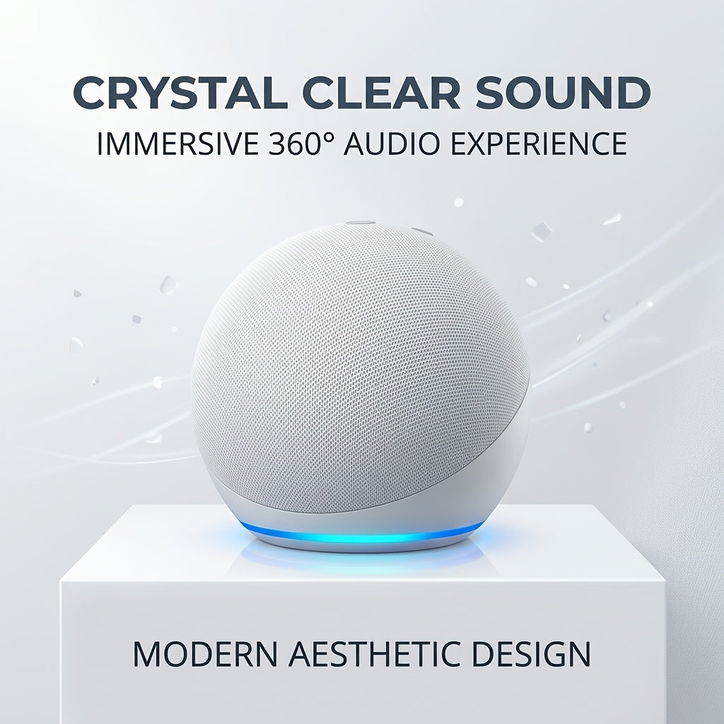 Spherical 5Th Gen Alexa Dot Smart Speaker with RGB LED Light, Wireless Subwoofer, TWS Connection, And Portable Base
