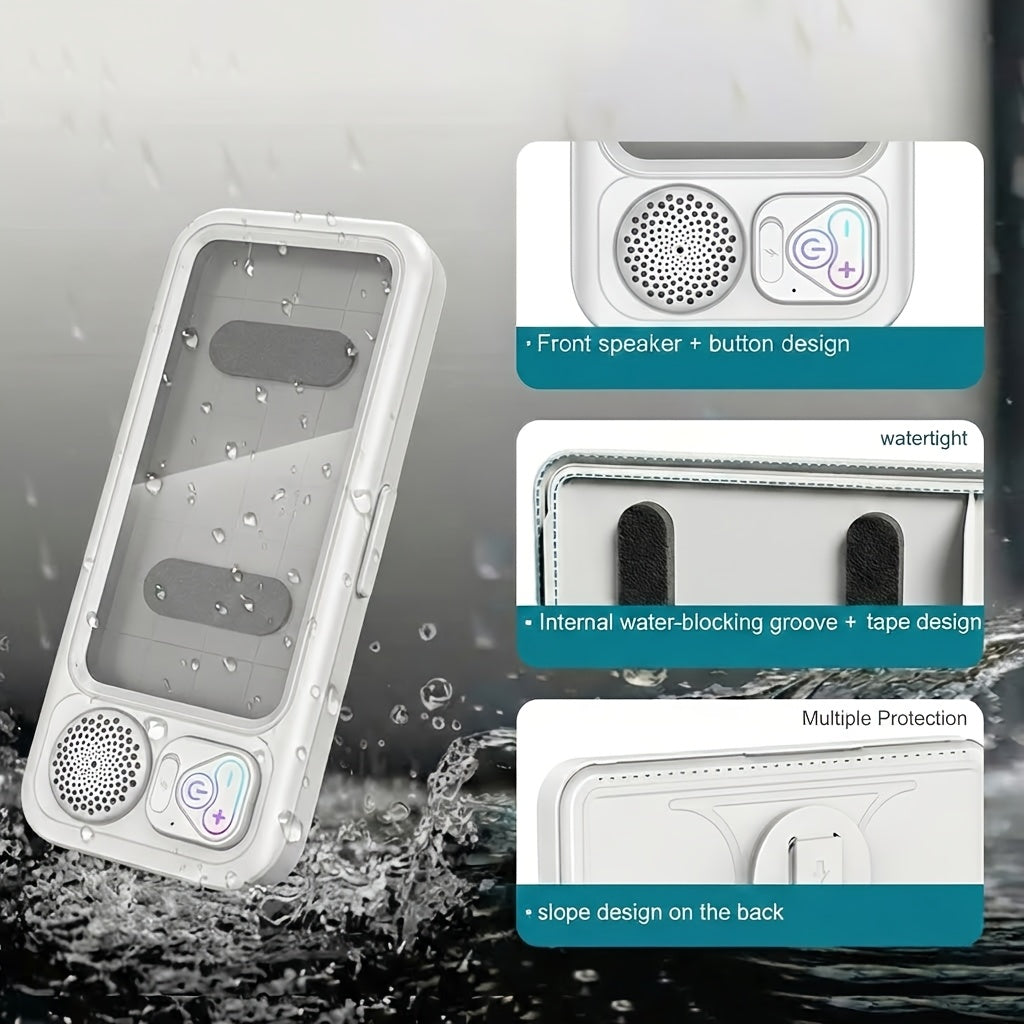 [Shower Phone Holder] Phone Holder With Speaker For Shower Use - Built-In Smart Bluetooth Speaker, 360-Degree Rotation Fits Any Phone, Shower Phone Holder Securely Adheres To Any Surface