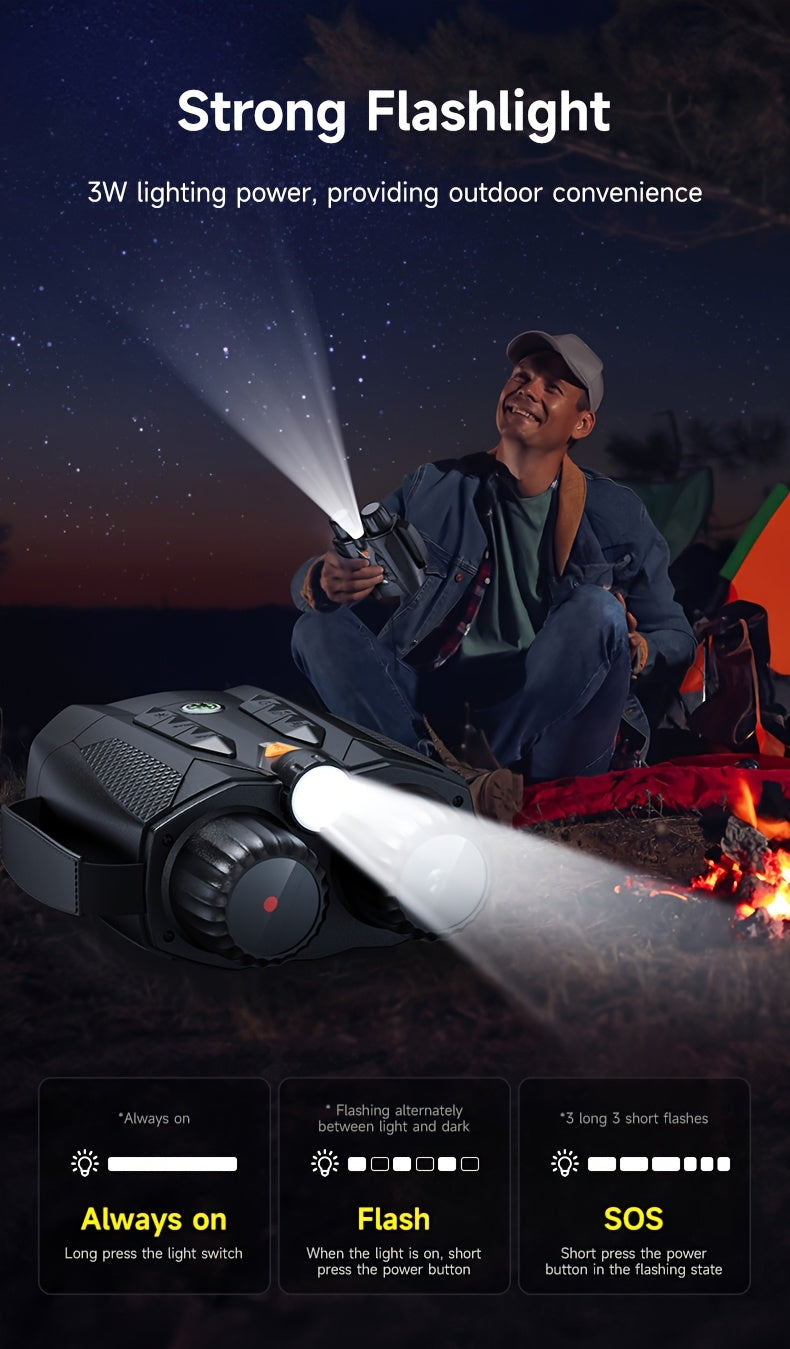 Outdoor Night Vision Goggles with Built-in 3W Illuminator- 200MP HD, 10X Digital Zoom, 5W IR Light, 6H Battery-Ideal for Hunting, Survival & Nighttime Adventures, Night Goggles for Hunting, Outdoor Adventure Equipment, Nighttime Observation, Handsfree Vie