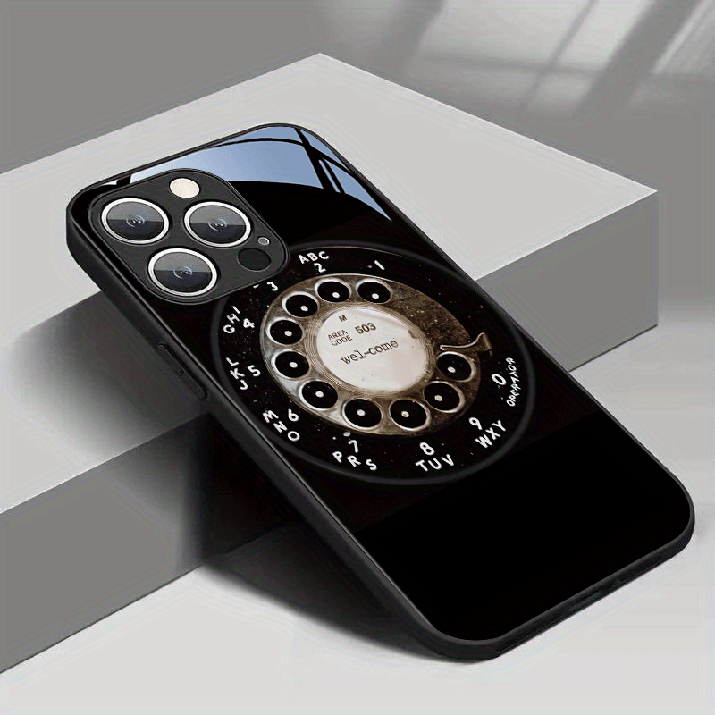 Phone Case: Vintage Rotary Dial Pattern Tempered Glass Phone Case for iPhone 16/16 Plus/16 Pro/16 Pro Max/15/15 Plus/15 Pro/15 Pro Max/14/14 Plus/14 Pro/14 Pro Max/13/13 Pro/13 Pro Max/13 Mini/12/12 Pro/12 Pro Max/12 Mini/17/17 Pro Max/X/XS/XR/XS