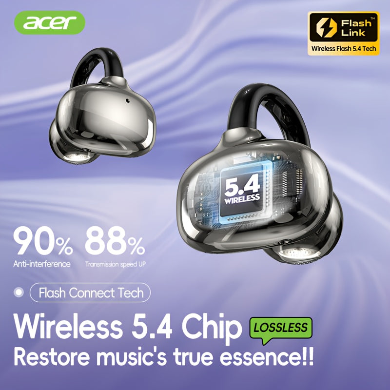 [Acer] True Wireless Earbuds with Microphone, TWS Semi-In-Ear Headphones with ENC Noise Cancellation, Touch Volume, Wireless Sports Earhooks, LED Display Charging Case, Half Open Back, HD Talk, Compatible with Mobile Phones, Rechargeable Battery