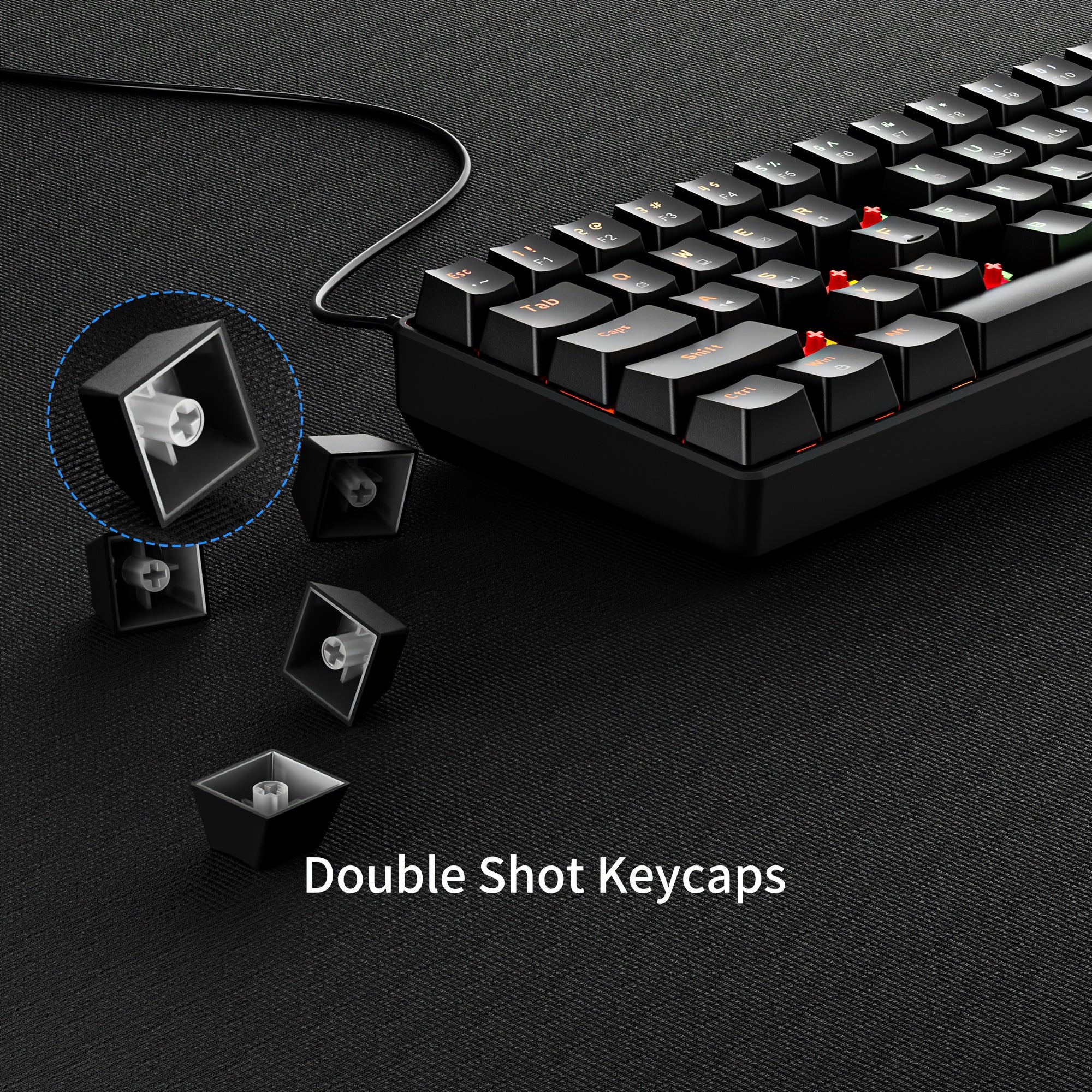 Hot Swappable Blue Switch Red Shaft 61-Key Mechanical Wired 60% Mechanical Gaming Keyboard, RGB Backlight Keyboard, Portable Mini Keyboard, Suitable for Windows Laptop, Cyan Axis