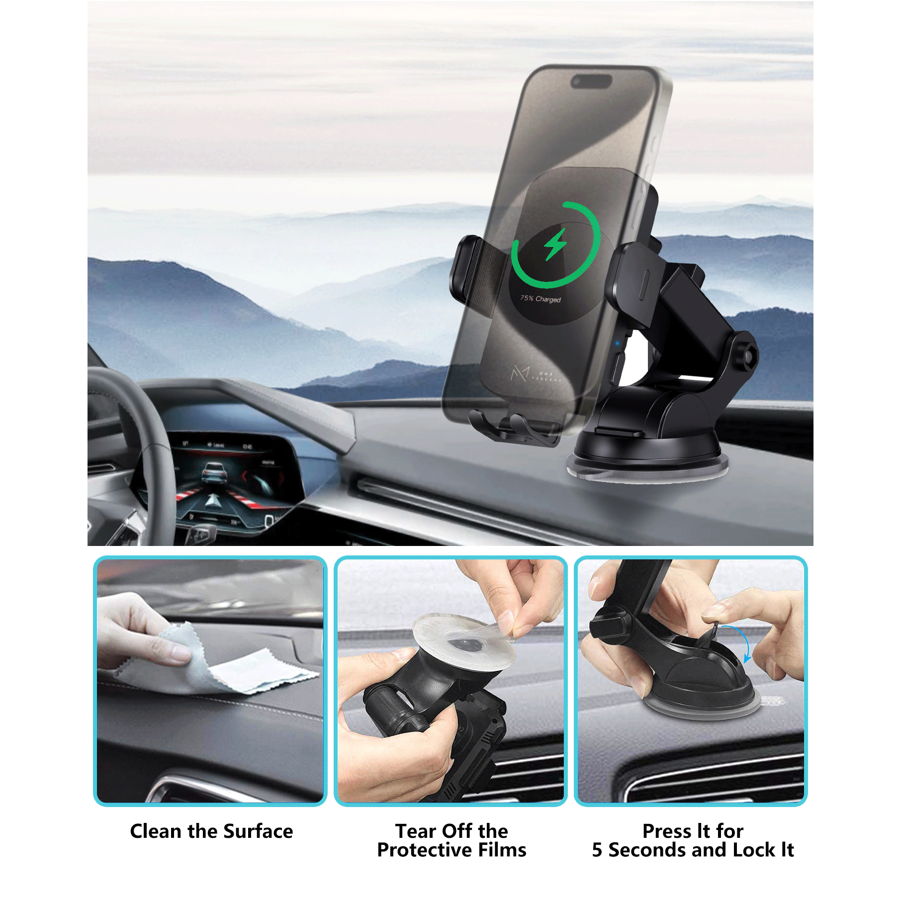 Ultra-Fast 15W RapidWireless Car Charger - Smart Auto Clamping Phone Mount for iPhone 15 14 13 12 11 Pro Max, Samsung Galaxy S23 S22 S21 - Hassle-Free, Seamless Compatibility