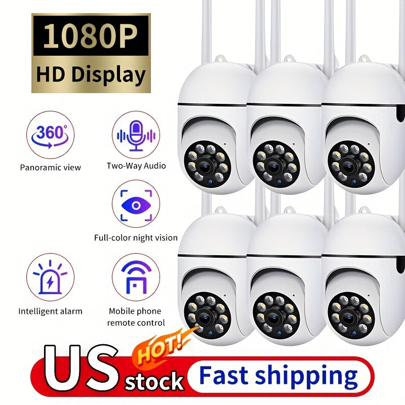 Set of 6 Featuring 1080P Full HD Clarity, Equipped with a 355-Degree Rotatable Panoramic Wireless Round Night Vision Camera, Offers Two-Way Audio, Motion Detection Capabilities, Compatible with Smartphones, USB Powered, Ideal for Home Security