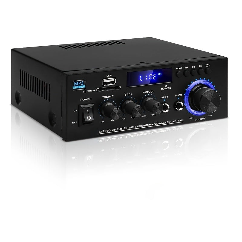 [Bluetooth 5.0 Amp] AK45 Bluetooth 5.0 Audio Receiver, 400W 2 Channel Power Amplifier System, Home Stereo Karaoke Amp With FM Radio, USB, MMC & SD Card Player, Support Passive Ceiling/Garage/Home Theater Speakers
