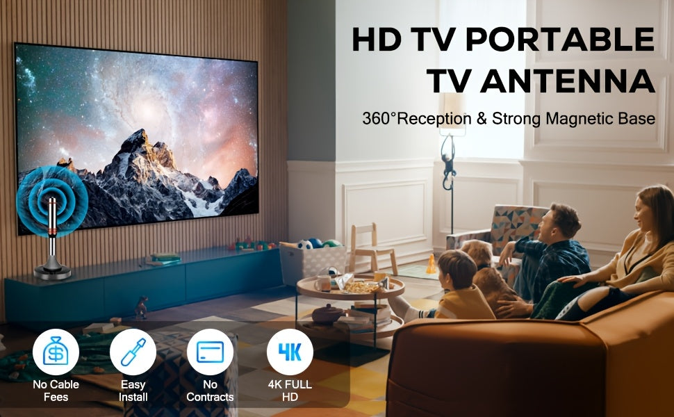 2025 Smart TV Antenna Compatible for -Cutters - Amplified Indoor HDTV Antenna with Signal Booster & Removable Amplifier, 4K/1080P Support, 360° Reception, Free Local Channels (ABC, CBS, NBC) - No /Satellite Fees - Smart TV