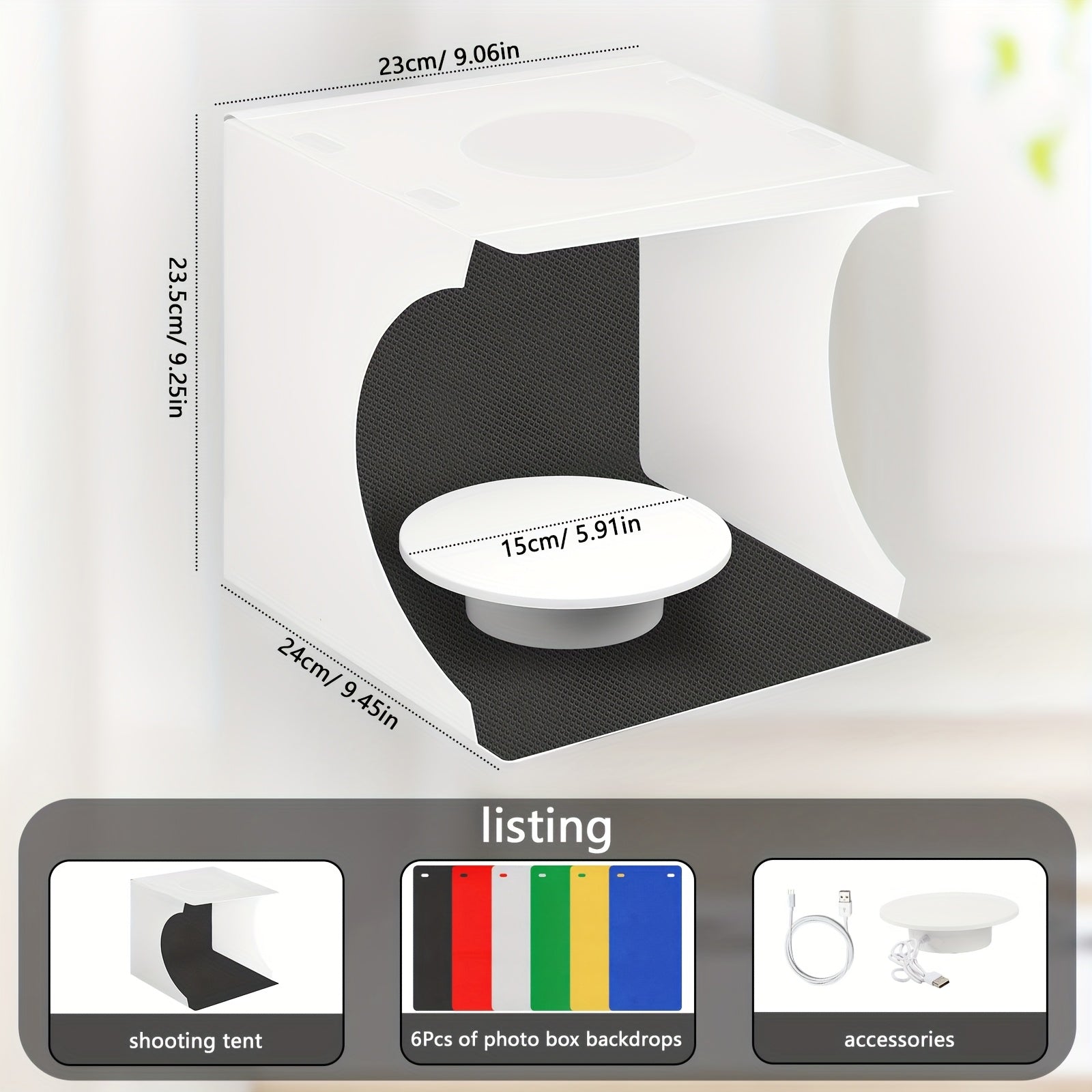 Photo Studio Light Box Kit - Quick Setup, Foldable, Portable, With Soft White Light Fabric Tent, 6 Colors Backdrop, 360° Motorized Turntable, USB Powered, Professional Photography For Smartphones And DSLR Cameras, White, Equipment, Photo, Mobile Phone, Ca