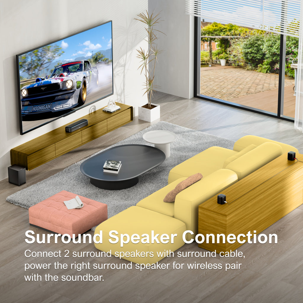 [Home Theater] Ultimea Sound Bar For Smart TV, App Control, Virtual Surround Sound System For TV, Home Theater Sound System, TV Soundbar With Wired Subwoofer, 2 Surround Speakers, Opt/AUX