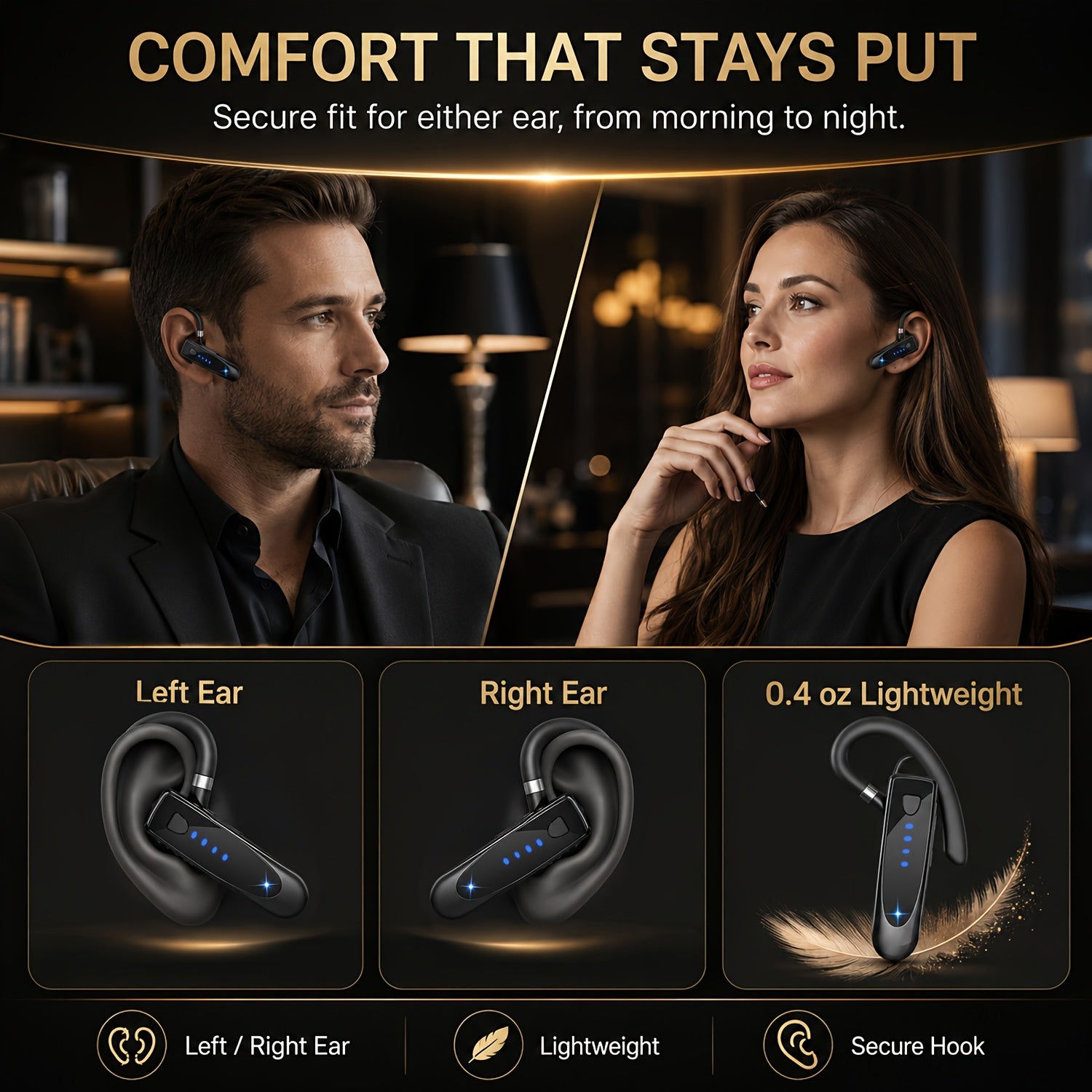 Wireless Bluetooth Headset, 29 Hrs Playback 180 Hrs Standby Handsfree Earpiece with Mic for Trucker Driver Office, Connect 2 Devices for iPhone Android Samsung Laptop