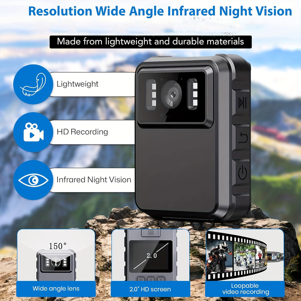 Body Camera, Night Vision, 150° Wide Angle, 1800mAh, Body Cameras with Audio And Video Recording for Security, Personal Recording (SD Card Not Included), Surveillance Equipment, Security Camera, Discreet Recording, Compact Design, Rugged Build, Durable Co