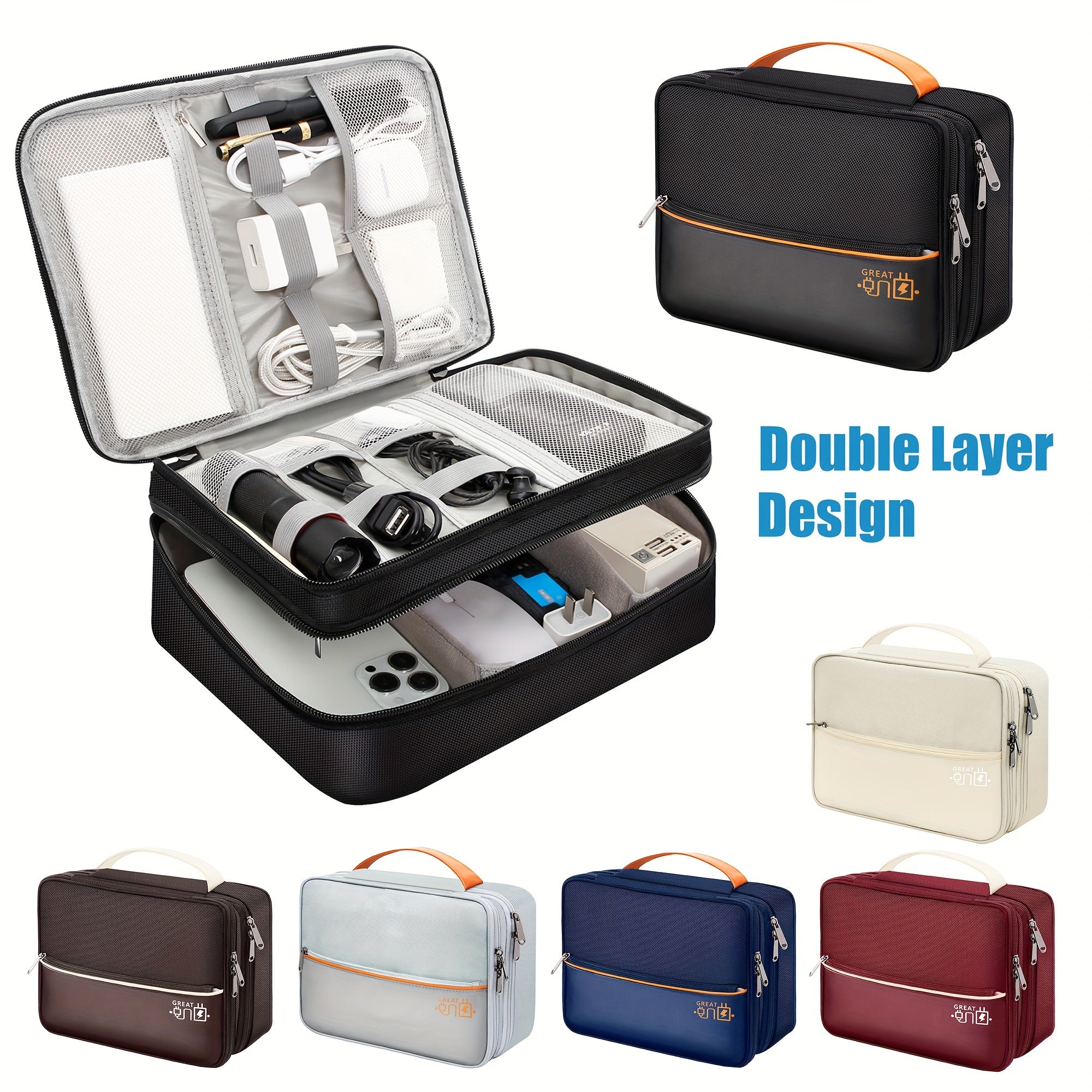 Two-Tiered Electronics Travel Organizer Case - Water-Resistant Storage for Cables, Adapters, Mobile Phones, Power Banks, External Drives - High-Quality, Sturdy And Fashionable
